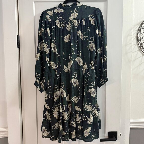 Trovata Birds of Paradis Green Floral Yulia Shirt Dress Long Sleeve Sz M - Picture 7 of 8